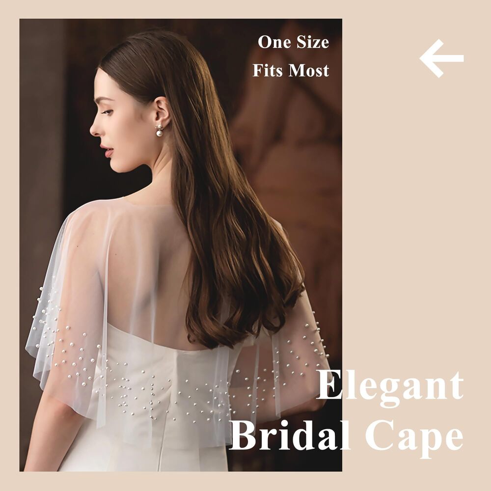 5764 Pearl Wedding Shawl White Wrap Shrug Bridal Cape Sheer Tulle - Picture 7 of 7